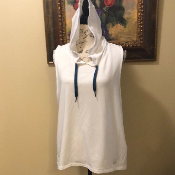 Hurley loose diagonal cut sleeveless w turqoiuse wide lace pull ties hoodie - Picture 1 of 15